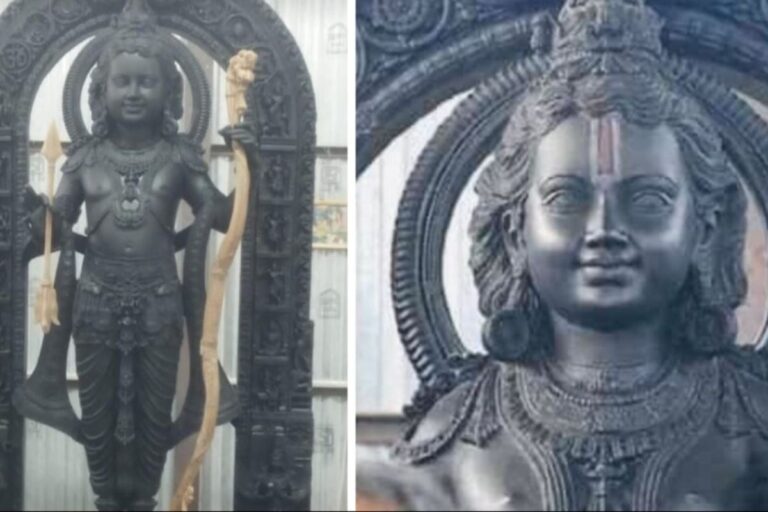 अयोध्या के राम मंदिर में स्थापित राम लला की पहली झलक।